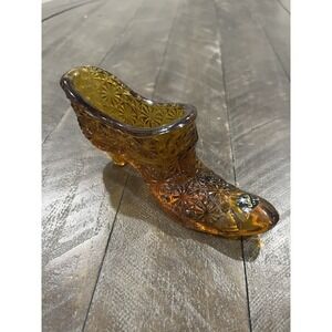 Vintage L E Smith Daisy & Button Amber Glass Slipper Shoe Sticker‎